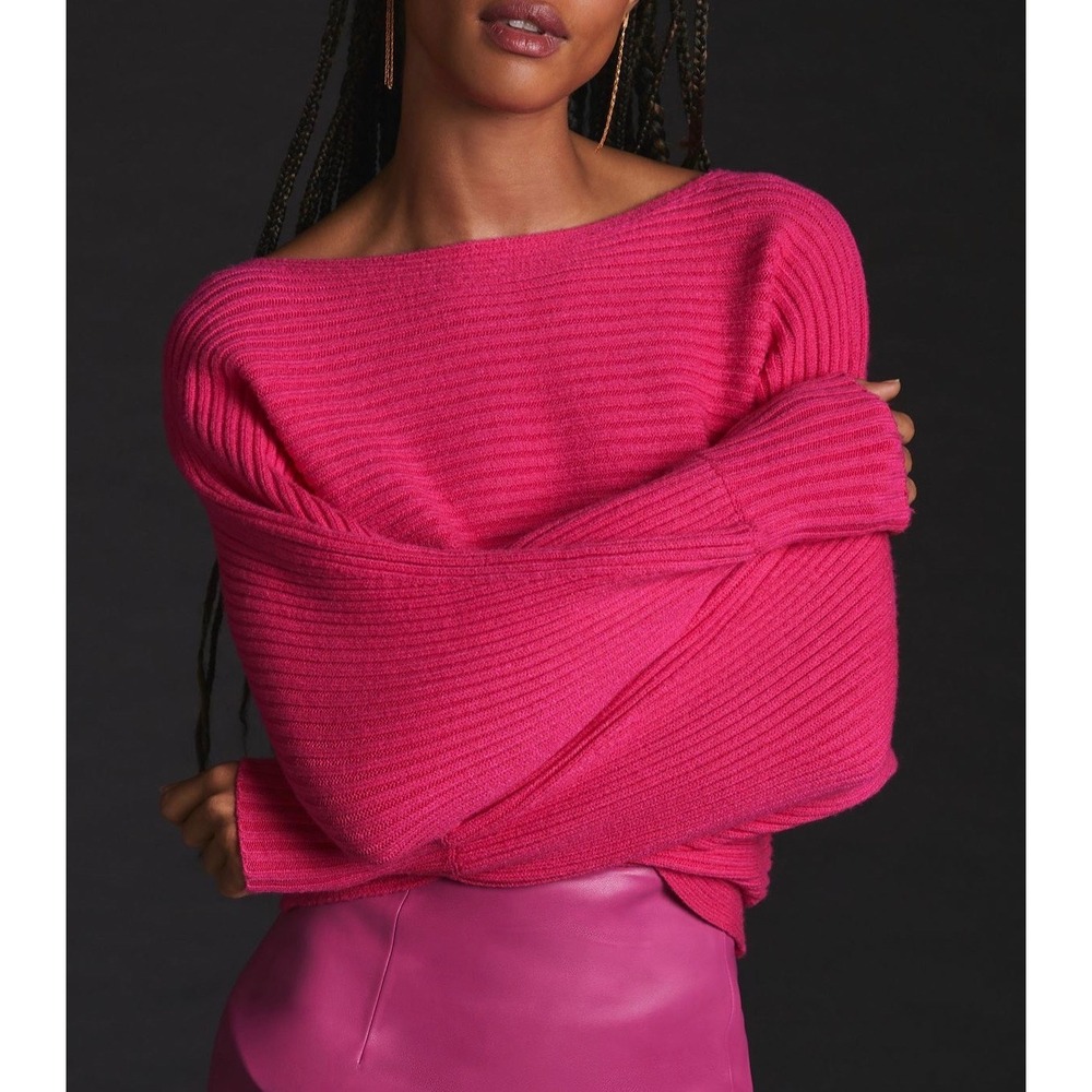 Anthropologie Sweater Ribbed Pullover Hot Pink XS